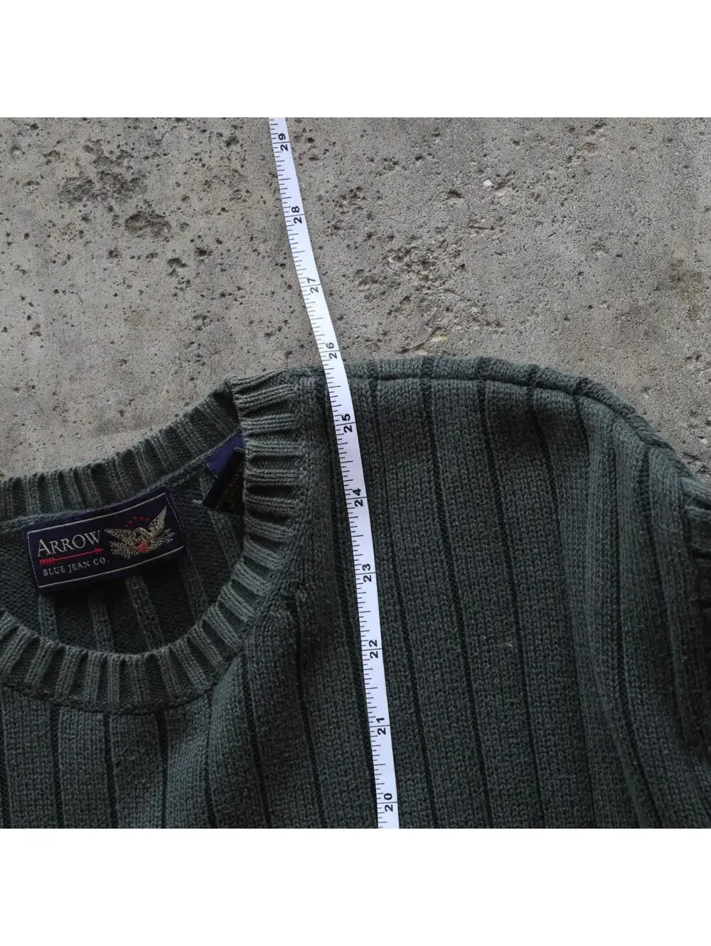 Vintage Arrow Blue Jean Co Ribbed Sweater‎ Mens L Green Cotton Made Australia